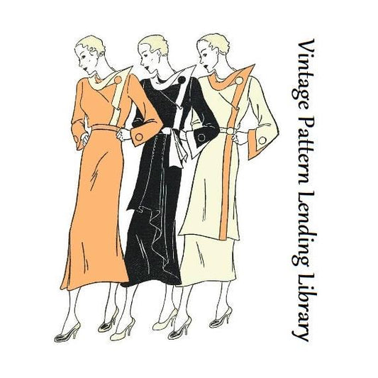 1930s Ladies Draped-Style Day Dress - Reproduction 1935 Sewing Pattern #T5887 - 32 Inch Bust