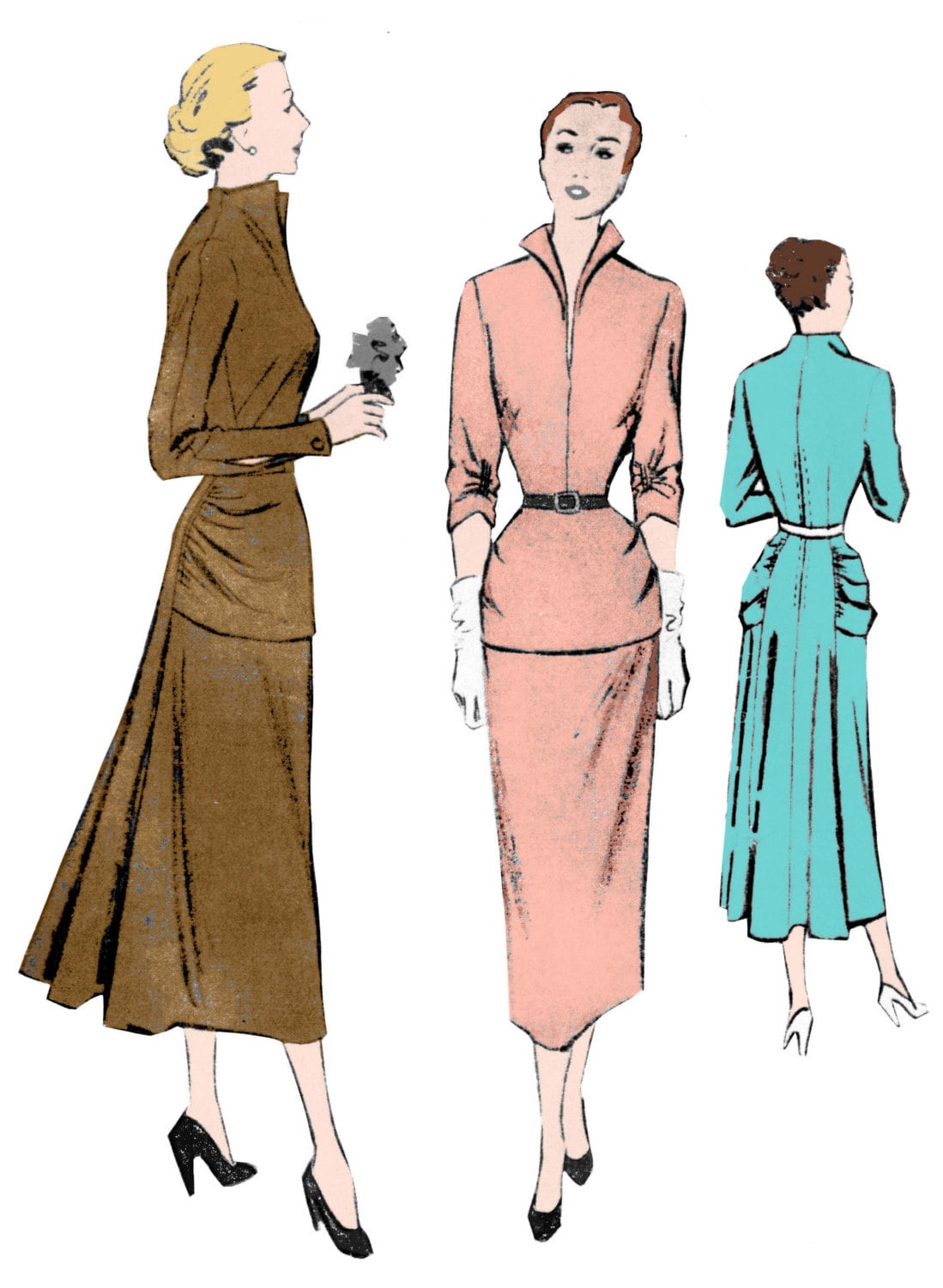 1940s Ladies Cocktail Dress with Yoke Drape - INSTANT DOWNLOAD - Reproduction 1949 Sewing Pattern #F7725 - 36 Inch Bust -PDF - Print At Home