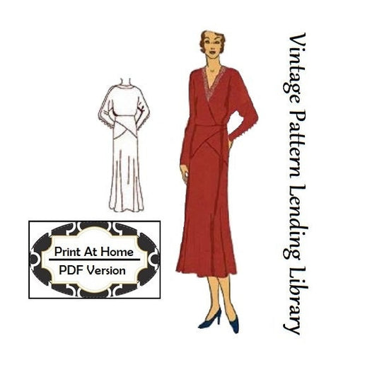 1930 Ladies Surplice Frock With Raglan Sleeves - INSTANT DOWNLOAD - Reproduction Sewing Pattern #T6558 - 40 Inch Bust - PDF - Print At Home