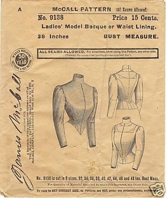 1890s Ladies Model Basque or Waist Lining - Victorian Era - Reproduction (ca. 1899) Sewing Pattern #E9138 - 32 Inch Bust