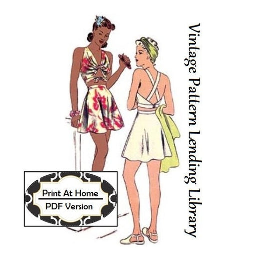 1940s Ladies Skirted Bathing Suit - INSTANT DOWNLOAD - Reproduction 1941 Sewing Pattern #F9046 - 34 Inch Bust - PDF - Print at Home