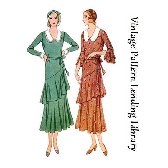 1930s Ladies Dress With Flounces - Reproduction 1931 Sewing Pattern #T6632 - 34 Inch Bust