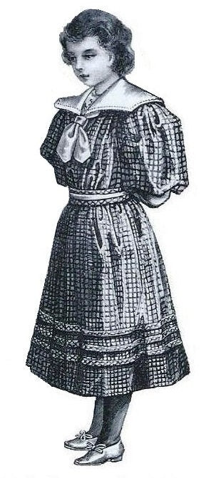 1890s Girl's Dress With Sailor Style Collar - Reproduction 1894 Sewing Pattern #C0953a