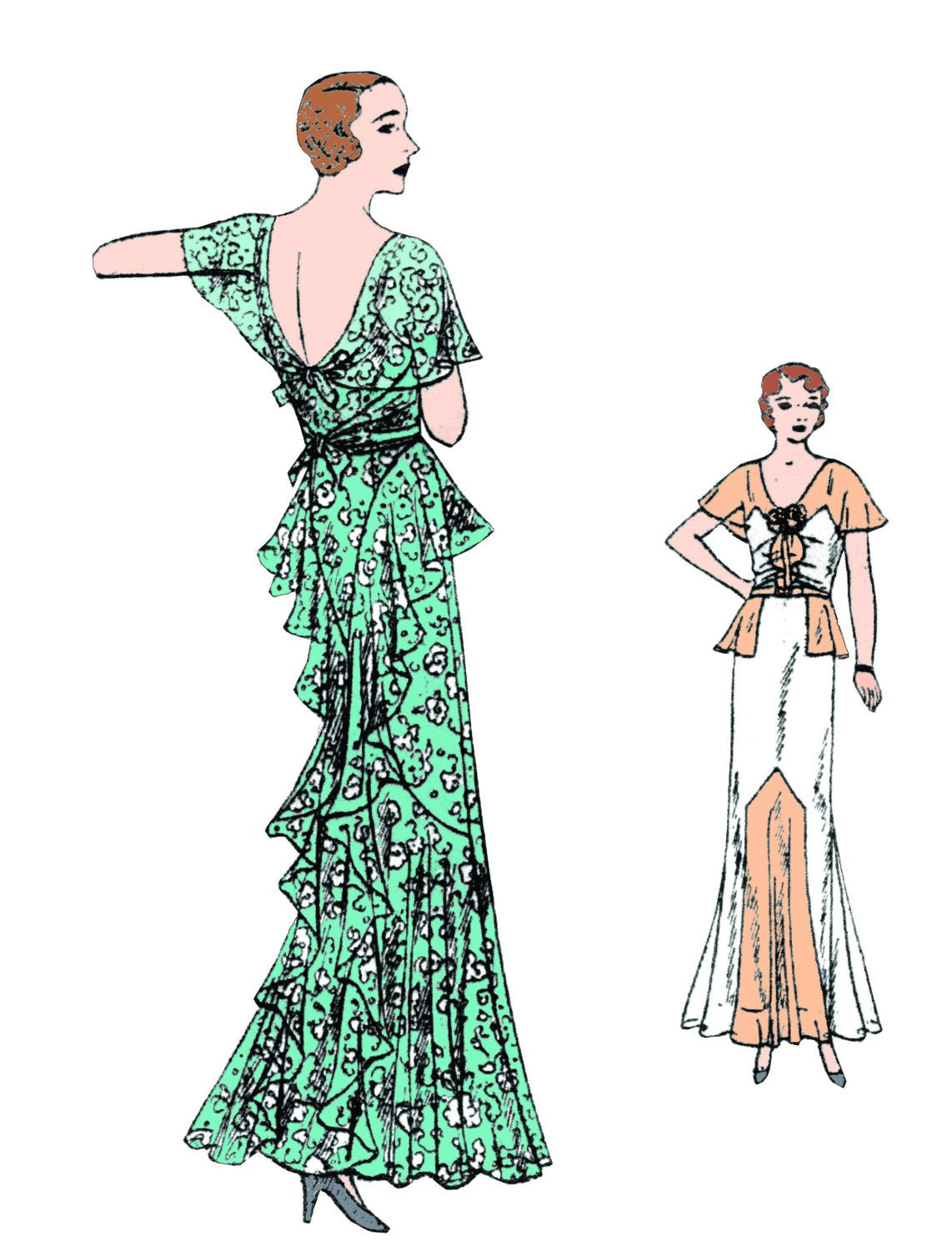 1930s Ladies Slip-Over Gown With Cascades - Reproduction 1931 Sewing Pattern #T3946