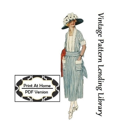 1920s Ladies Seaside Dress With Sash - INSTANT DOWNLOAD - 1921 Reproduction Sewing Pattern #Z3074 -38 Inch Bust- PDF - Print At Home