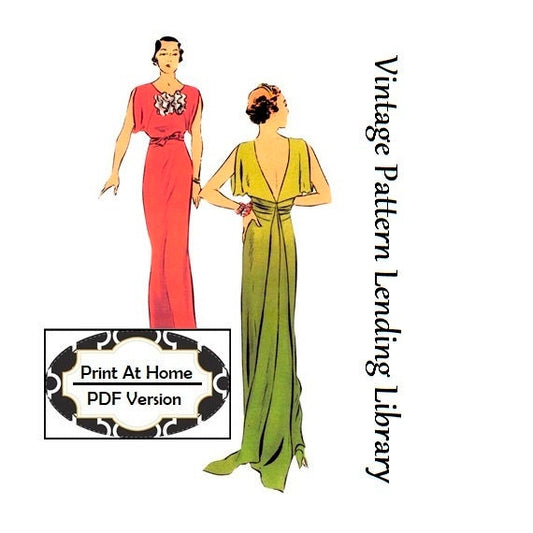 1930s Ladies Evening Gown With Train - INSTANT DOWNLOAD - Reproduction 1934 Sewing Pattern #T6573 - PDF - Print At Home