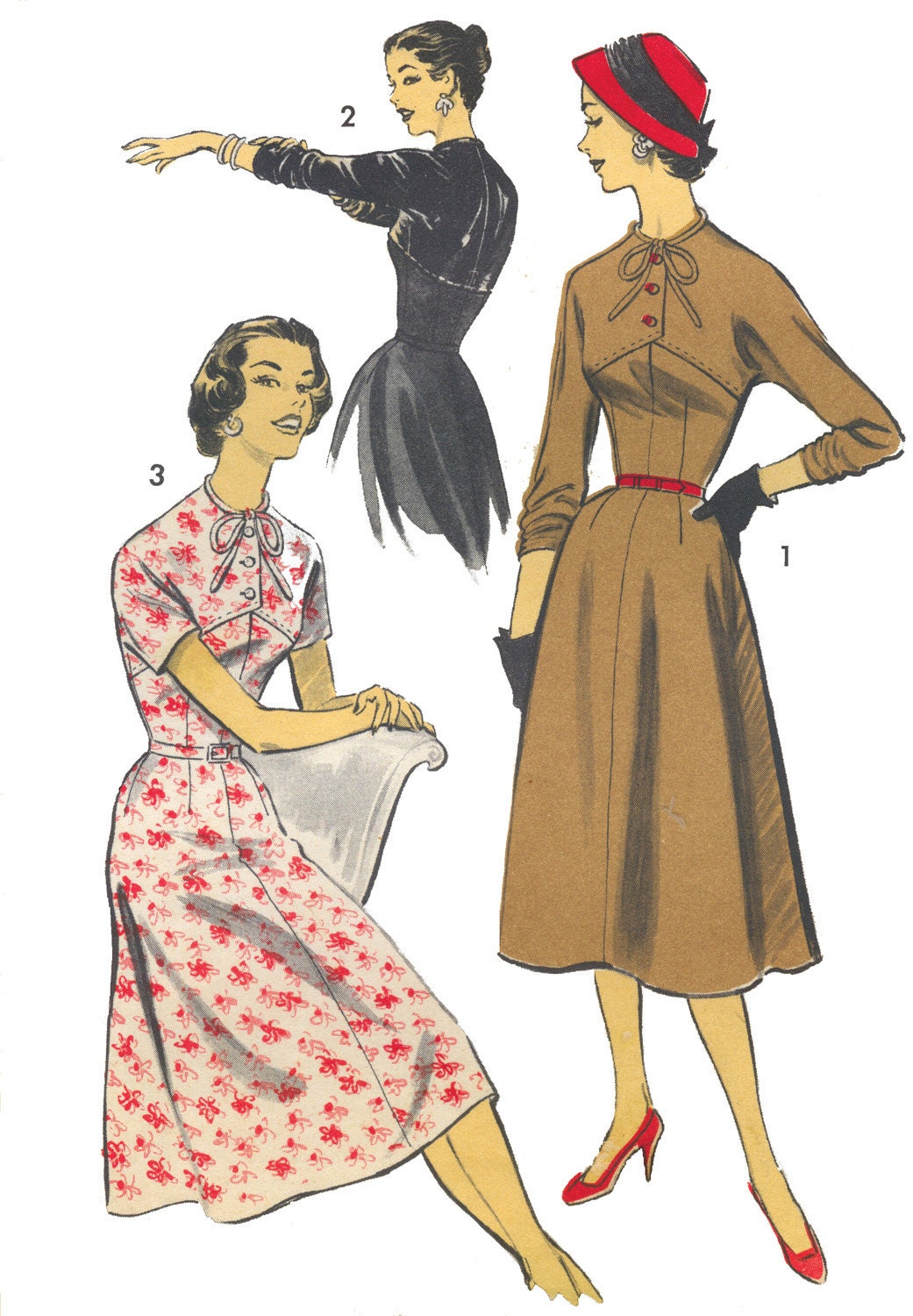 1950s Ladies Dress with Front Yoke - INSTANT DOWNLOAD - Reproduction 1956 Sewing Pattern #F8109 - 34 Inch Bust - Print At Home - PDF