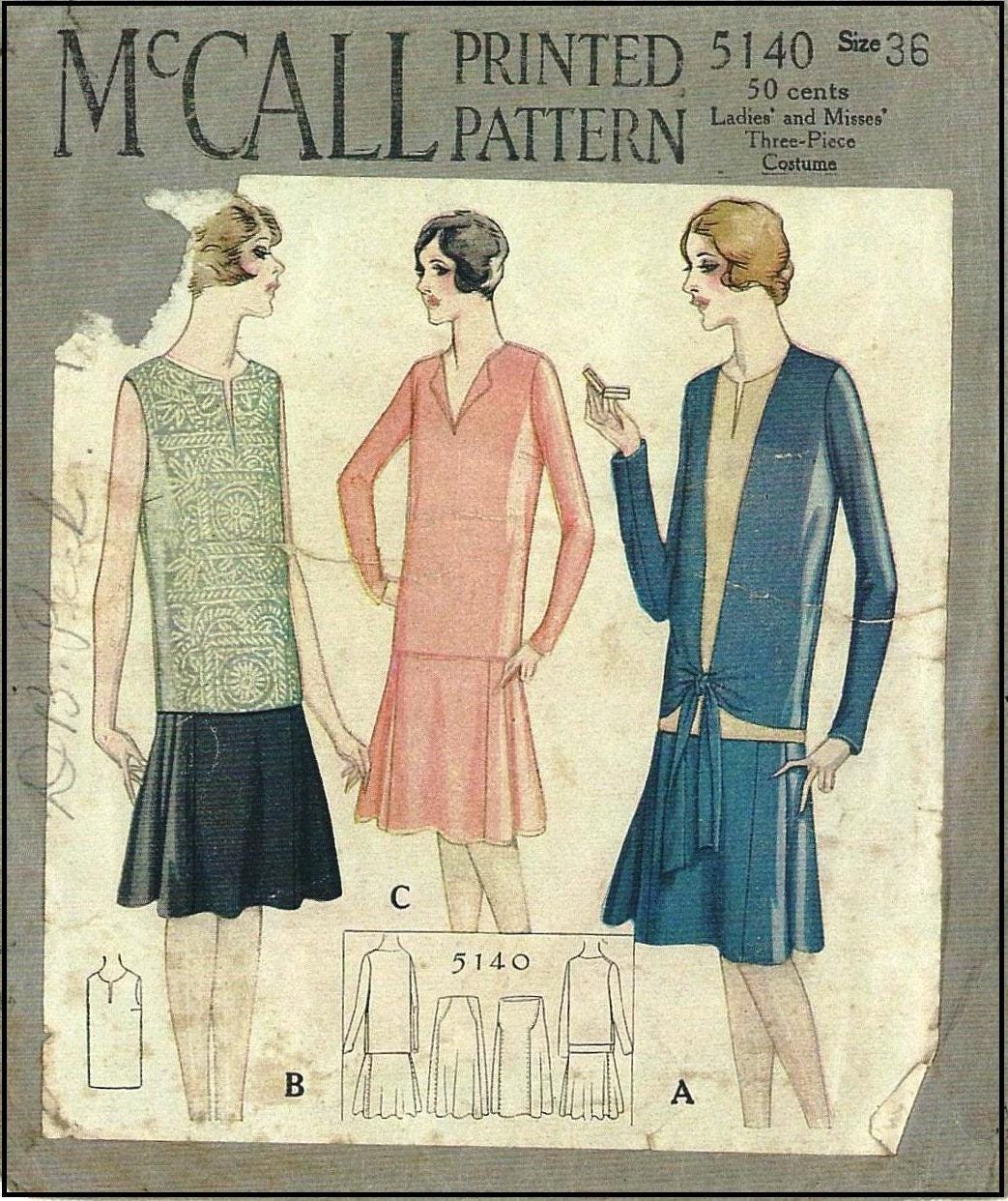 1920s Ladies Three Piece Ensemble - Reproduction 1928 Sewing Pattern #Z5140 - 36 Inch Bust