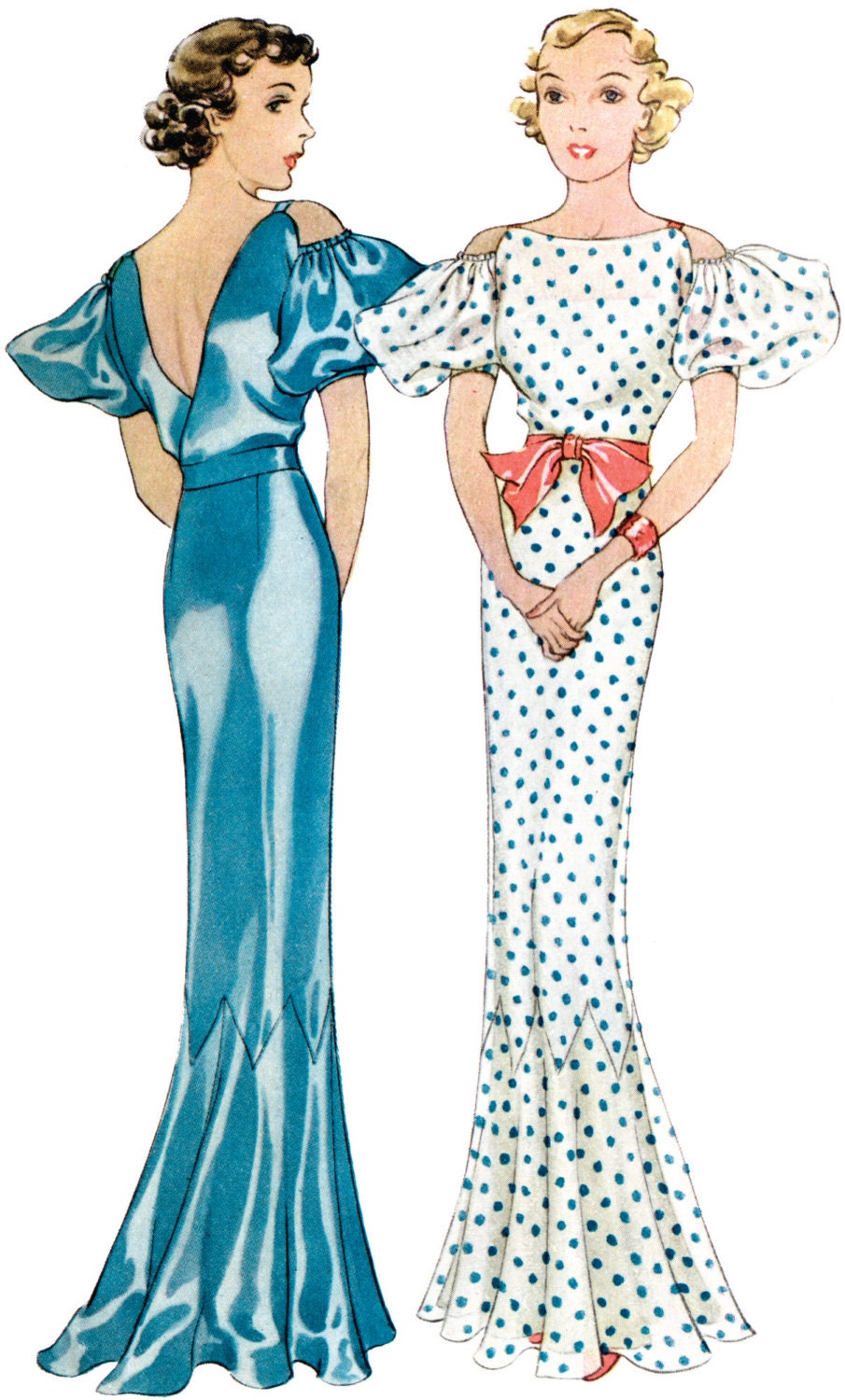 1930s Ladies Evening Gown With Drop Sleeves - INSTANT DOWNLOAD - Reproduction 1934 Sewing Pattern #T7903 - 38 Inch Bust -PDF - Print At Home