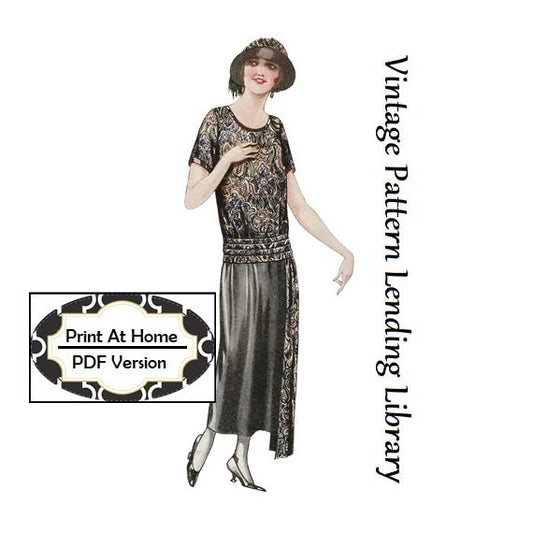 1920s Ladies Slip-On Dress With Pleated Sash - INSTANT DOWNLOAD - Reproduction 1923 Sewing Pattern #Z1606 - 38 Inch Bust -PDF- Print At Home