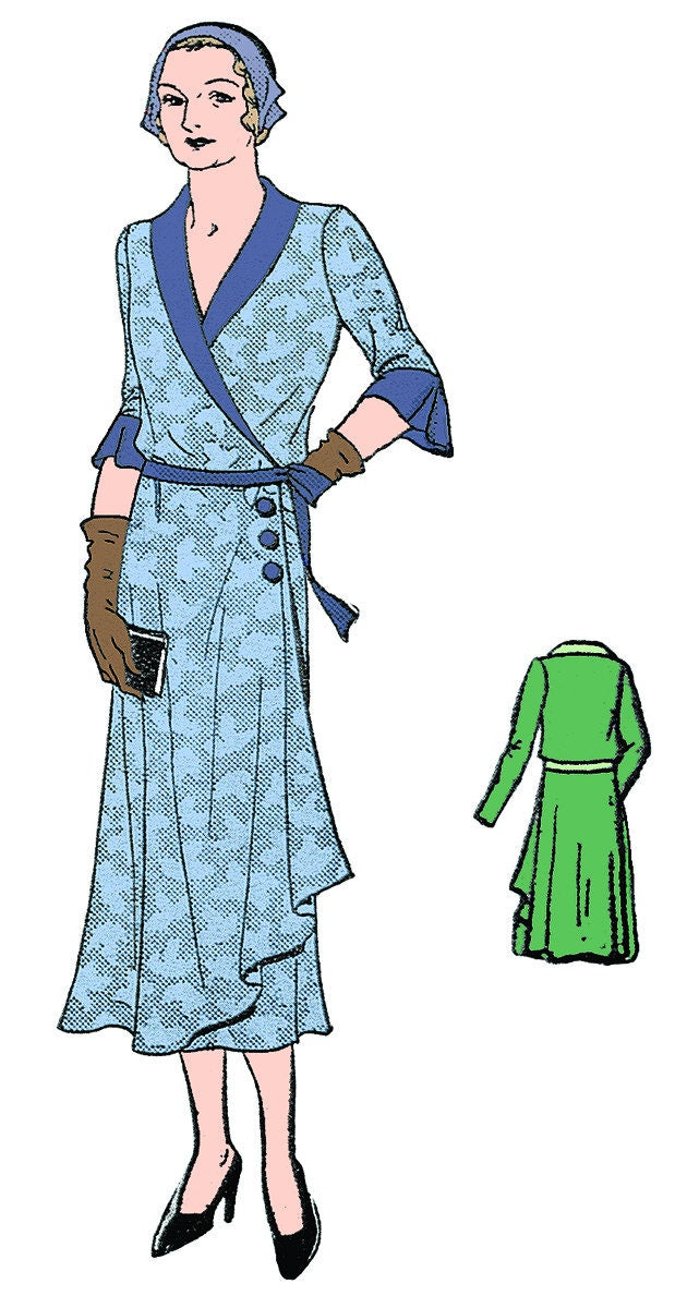 1930s Ladies Wrap Around Dress - INSTANT DOWNLOAD - Reproduction Sewing Pattern #T0337 - 36 Inch Bust - PDF - Print At Home