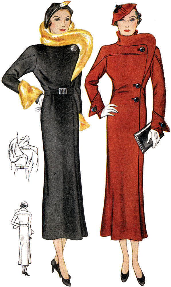 1930s Ladies Coat With Stand Up Collar - Reproduction 1934 Sewing Pattern #T1541 - 34 Inch Bust