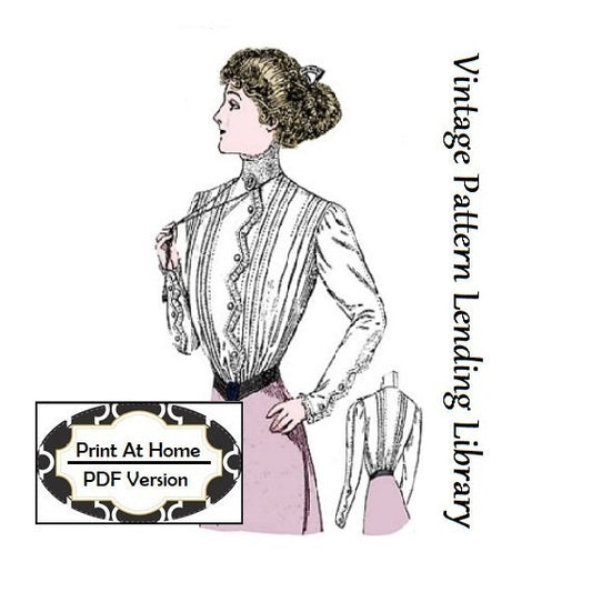 1908 Edwardian Blouse With Zig Zag Detail - INSTANT DOWNLOAD - Reproduction Sewing Pattern #E2997 - 36 Inch Bust - PDF - Print At Home