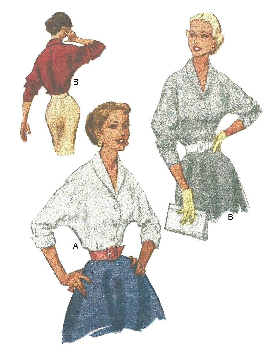 1950s Ladies Dolman Sleeve Blouse - Reproduction 1952 Sewing Pattern #F9179 - 34 Inch Bust