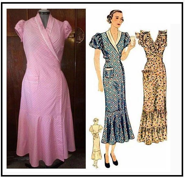 1930s Ladies Hooverette Day Dress - Reproduction 1935 Sewing Pattern #T1889 - 34 Inch Bust - Wrap Dress - House Dress