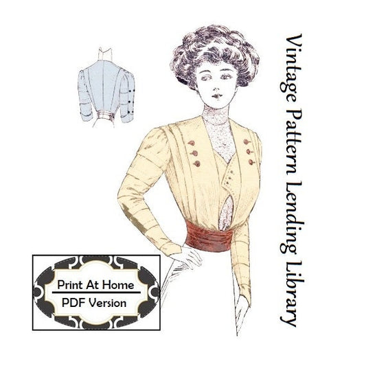 1910 Ladies Waist With Belt And Two Sleeves - INSTANT DOWNLOAD - Reproduction Sewing Pattern #E2564 - 38 Inch Bust - PDF - Print At Home