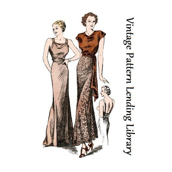 1930s Ladies Evening Gown With Optional Blouse/Jacket - Reproduction 1934 Sewing Pattern #T0103 - 36 Inch Bust