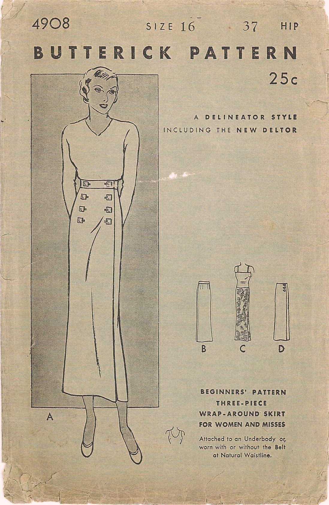 1930s Ladies 3-Piece Wrap Skirt With Camisole - Reproduction 1933 Sewing Pattern #T4908 - 28 Inch Waist