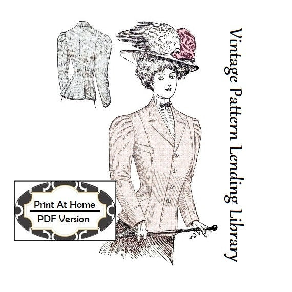 1900s Ladies Single Breasted Sport Jacket - INSTANT DOWNLOAD - Reproduction 1909 Sewing Pattern #E2004 - 42 Inch Bust - PDF - Print At Home