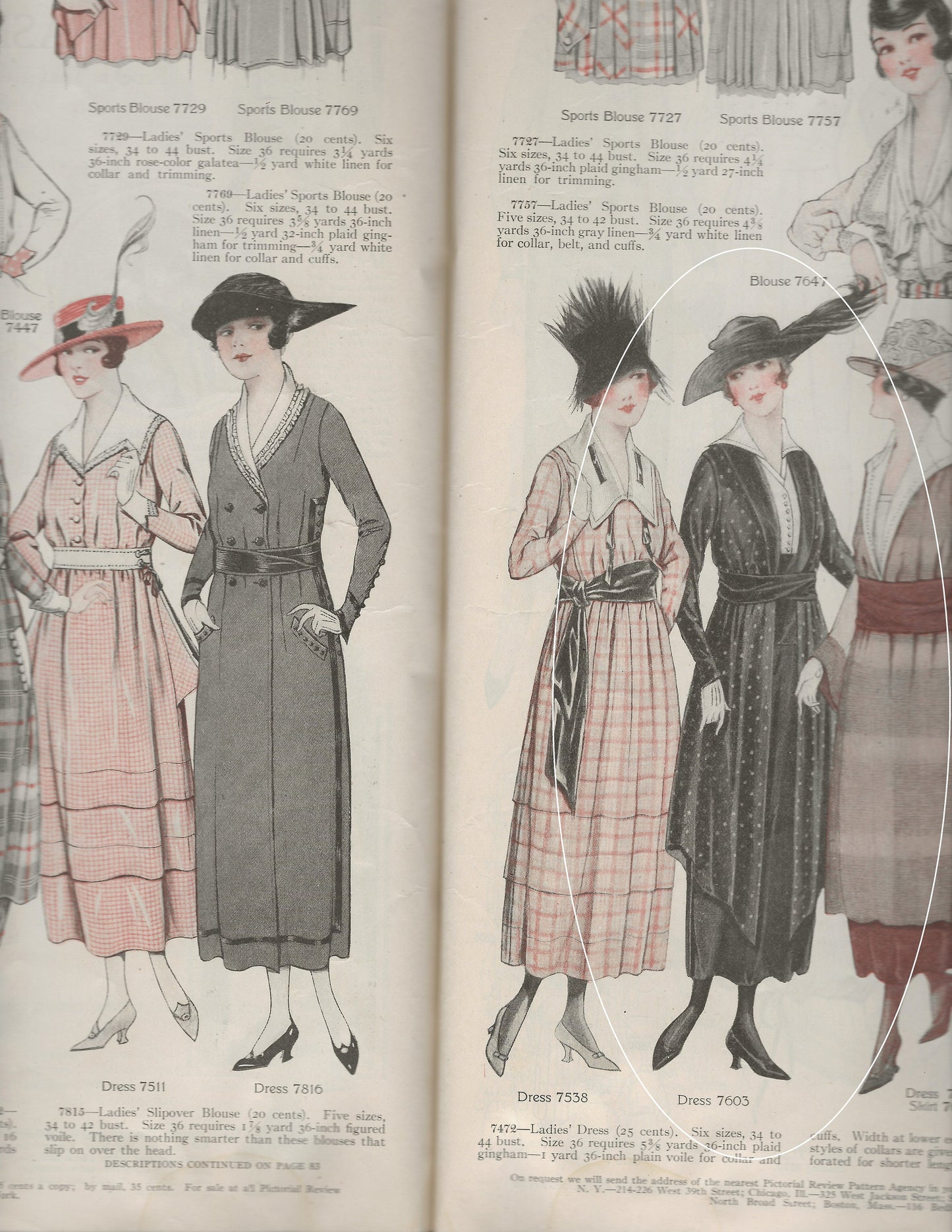 1910s Ladies Dress With Plain or Skirted Tunic - 1918 Reproduction Sewing Pattern #E7603 - 40 Inch Bust - Late Edwardian Dress