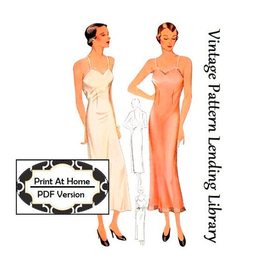 1930s Ladies Low Back Back Evening Slip - INSTANT DOWNLOAD - Reproduction 1935 Sewing Pattern #T1836 - 34 Inch Bust - PDF - Print At Home