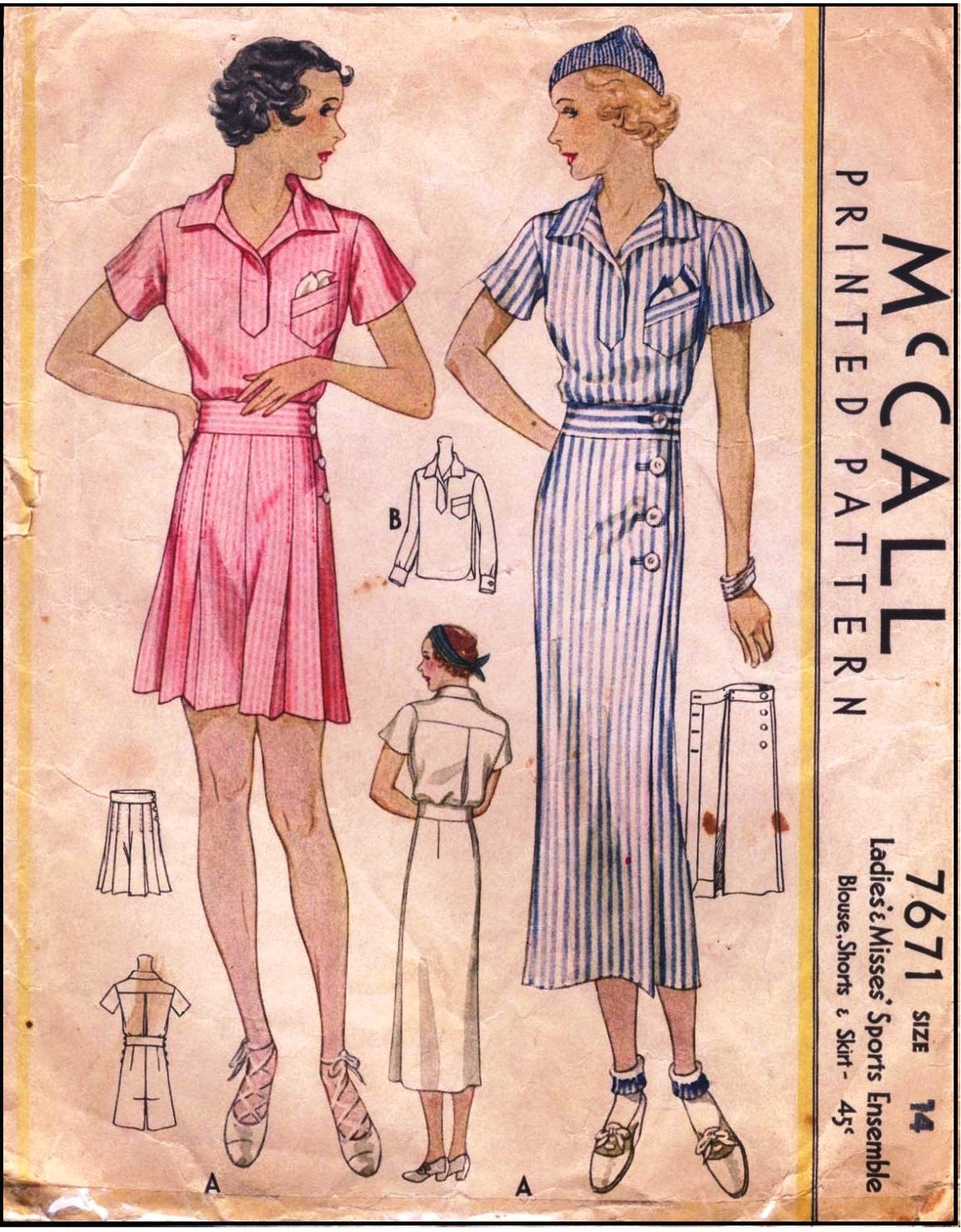 1930s Ladies Sports Ensemble - Reproduction 1933-34 Sewing Pattern #T7671 - 36 Inch Bust