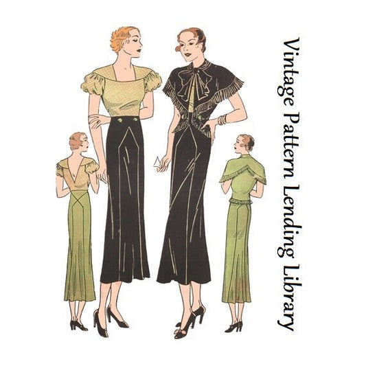 1930s Ladies Schiaparelli Ensemble - Art Deco Fashion - Reproduction 1934 Sewing Pattern #T2301 - 32 Inch Bust