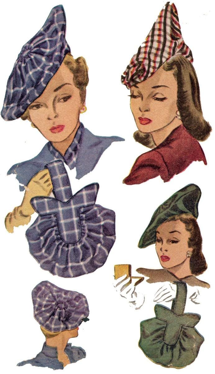 1940s Ladies Hats and Purses - Reproduction 1947 Sewing Pattern #H1318