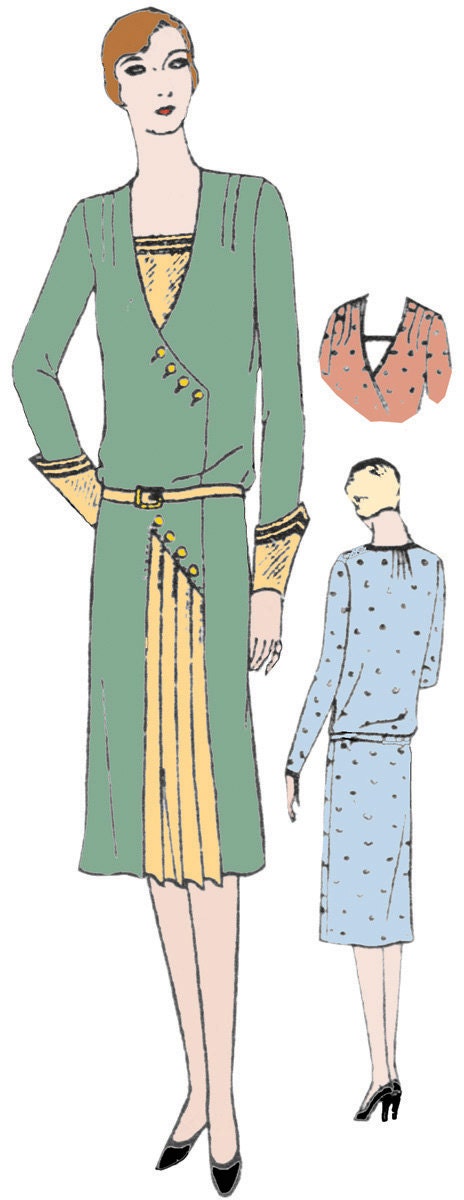 1920s Ladies Frock with Pleated Inset - INSTANT DOWNLOAD - Reproduction 1929 Sewing Pattern #Z2830 - 38 Inch Bust - PDF - Print At Home