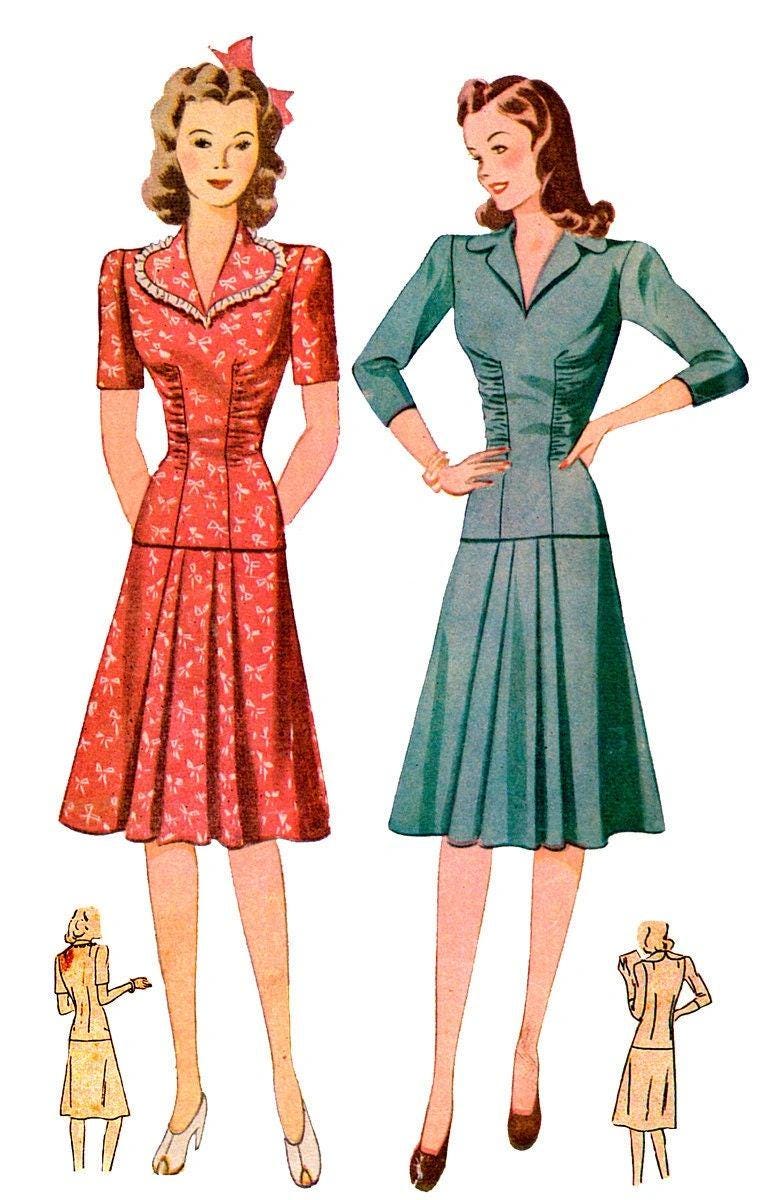 1940s Ladies Two Piece Day Dress - Reproduction 1941 Sewing Pattern #F4227 - 34 Inch Bust