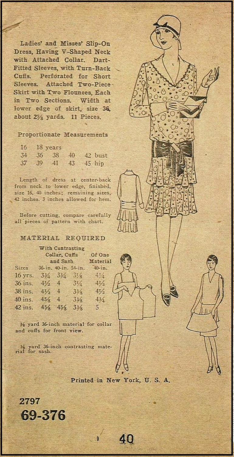 1920s Ladies Slip On Dress With Flounces - INSTANT DOWNLOAD - Reproduction Sewing Pattern #69376 - 40 Inch Bust - PDF - Print At Home