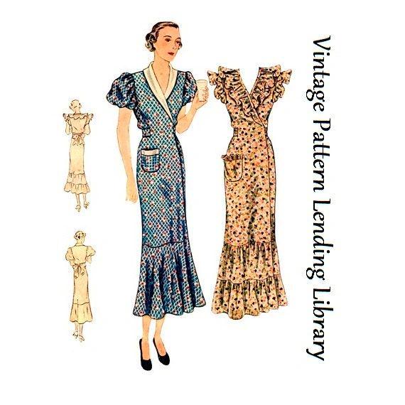 1930s Ladies Hooverette Day Dress - Reproduction 1935 Sewing Pattern #T1889 - 34 Inch Bust - Wrap Dress - House Dress