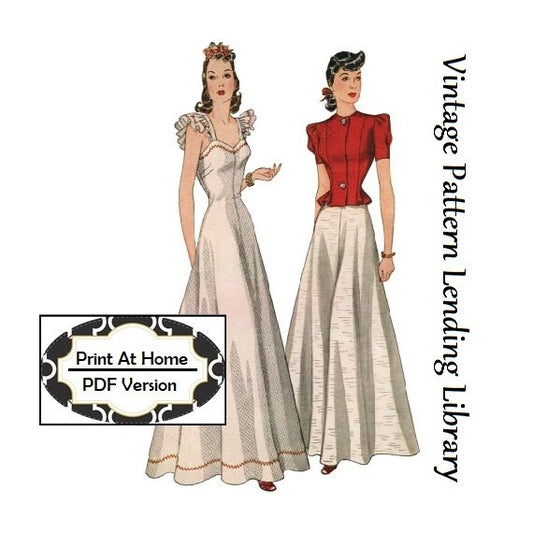 1940 Ladies Evening Gown with Jacket - INSTANT DOWNLOAD - Reproduction 1941 Sewing Pattern #F3680 - 34 Inch Bust - Print At Home - PDF