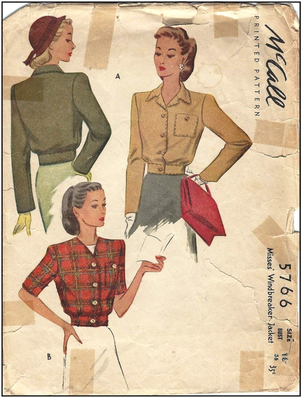 1940s Ladies Eisenhower Style Jacket - Reproduction Sewing Pattern #F5766 - 32/34 Inch Bust - 1944 Cropped Jacket - Windbreaker