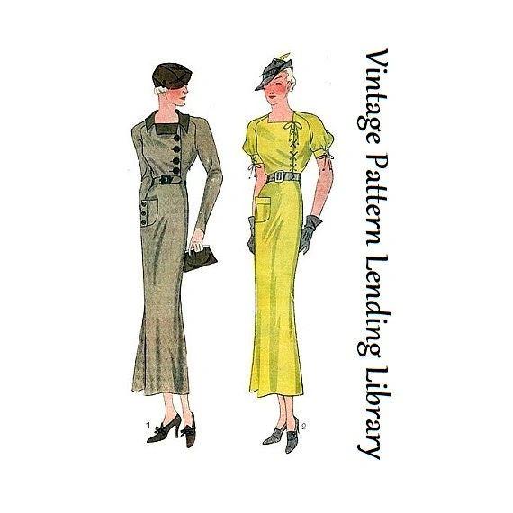 1930s Ladies Day Dress with Left Closure - Reproduction 1934 Sewing Pattern #T1367 - 36 Inch Bust