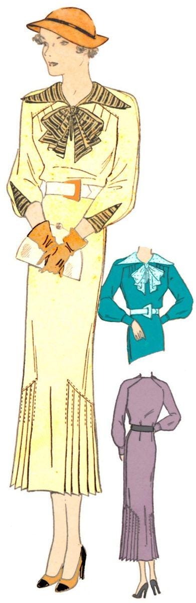 1930s Ladies Dress With Pleated Insets - Reproduction 1934 Sewing Pattern #T4496 - 34 Inch Bust