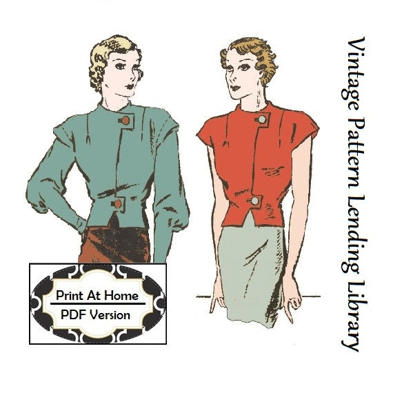 1930s Ladies Blouse With Front Tabs - INSTANT DOWNLOAD - Reproduction 1933 Sewing Pattern #T5151 - 34 Inch Bust - PDF - Print At Home