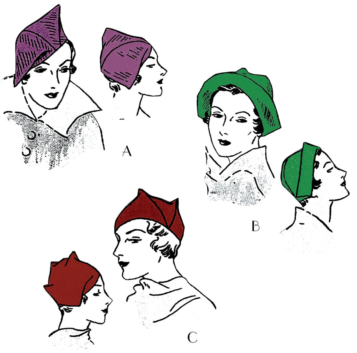 1930s Ladies Oddly Shaped Hats - Reproduction 1934 Sewing Pattern #H5542