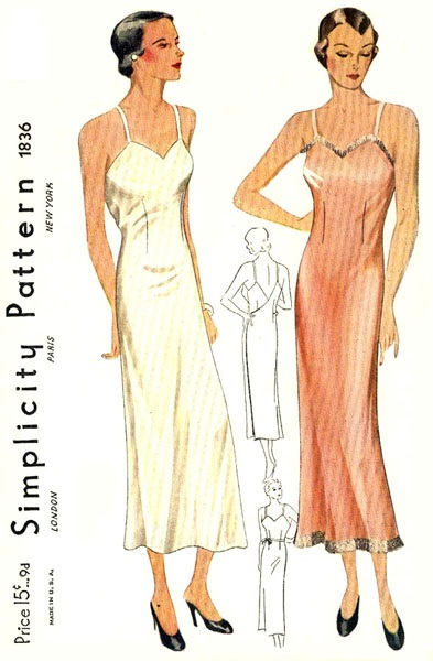 1930s Ladies Low Cut Back Evening Slip with Wrap Back Detailing - Reproduction 1935 Sewing Pattern #T1836 - 34 Inch Bust