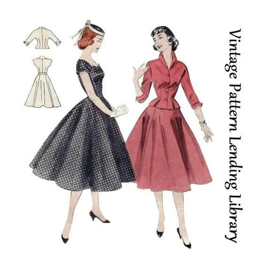 1950s Ladies Dress with Jacket - Reproduction 1954 Sewing Pattern #F7138 - 32 Inch Bust