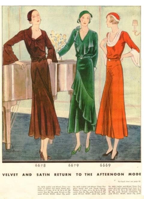 1930s Ladies Flounced Dress with Jabot - Reproduction 1931-32 Sewing Pattern #T6679 - 36 Inch Bust