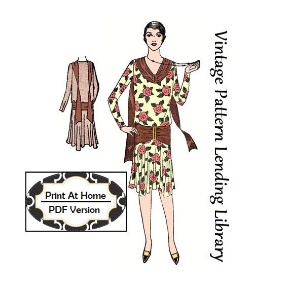 1920s Ladies Slip-On Dress With Scarf Collar - INSTANT DOWNLOAD - Reproduction Sewing Pattern #Z2778 - 38 Inch Bust - PDF - Print At Home