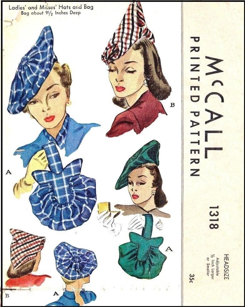 1940s Ladies Hats and Purses - INSTANT DOWNLOAD - Reproduction 1947 Sewing Pattern #H1318 -PDF- Print at Home