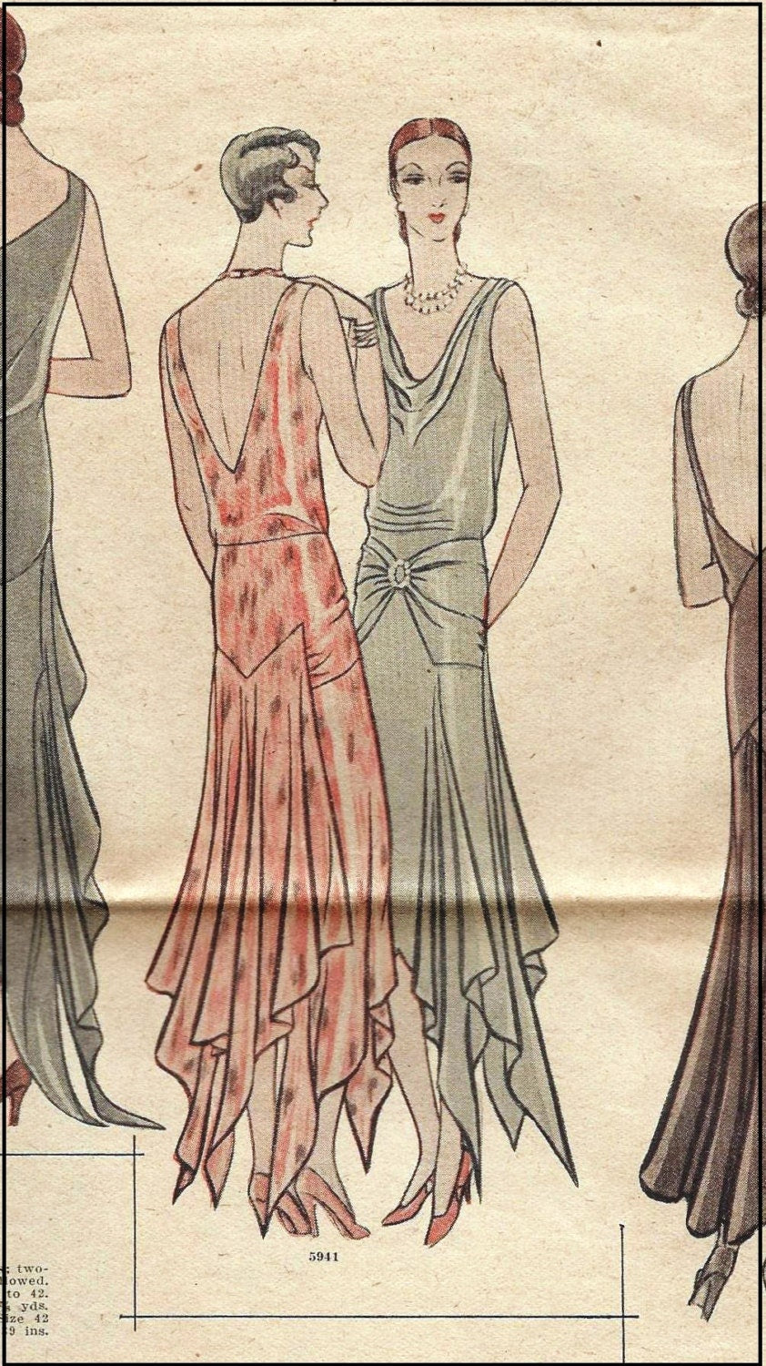 1920s Fishtail Evening Gown - INSTANT DOWNLOAD- Reproduction 1929 Sewing Pattern #Z5941 - Multi Size (38-42 Bust) - PDF - Print At Home