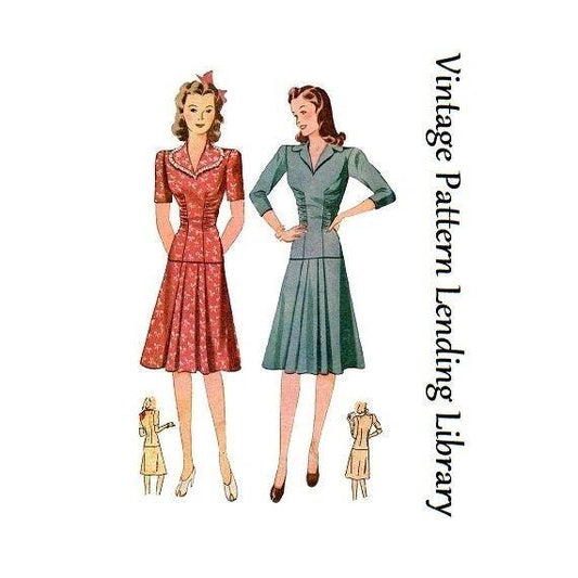 1940s Ladies Two Piece Day Dress - Reproduction 1941 Sewing Pattern #F4227 - 34 Inch Bust