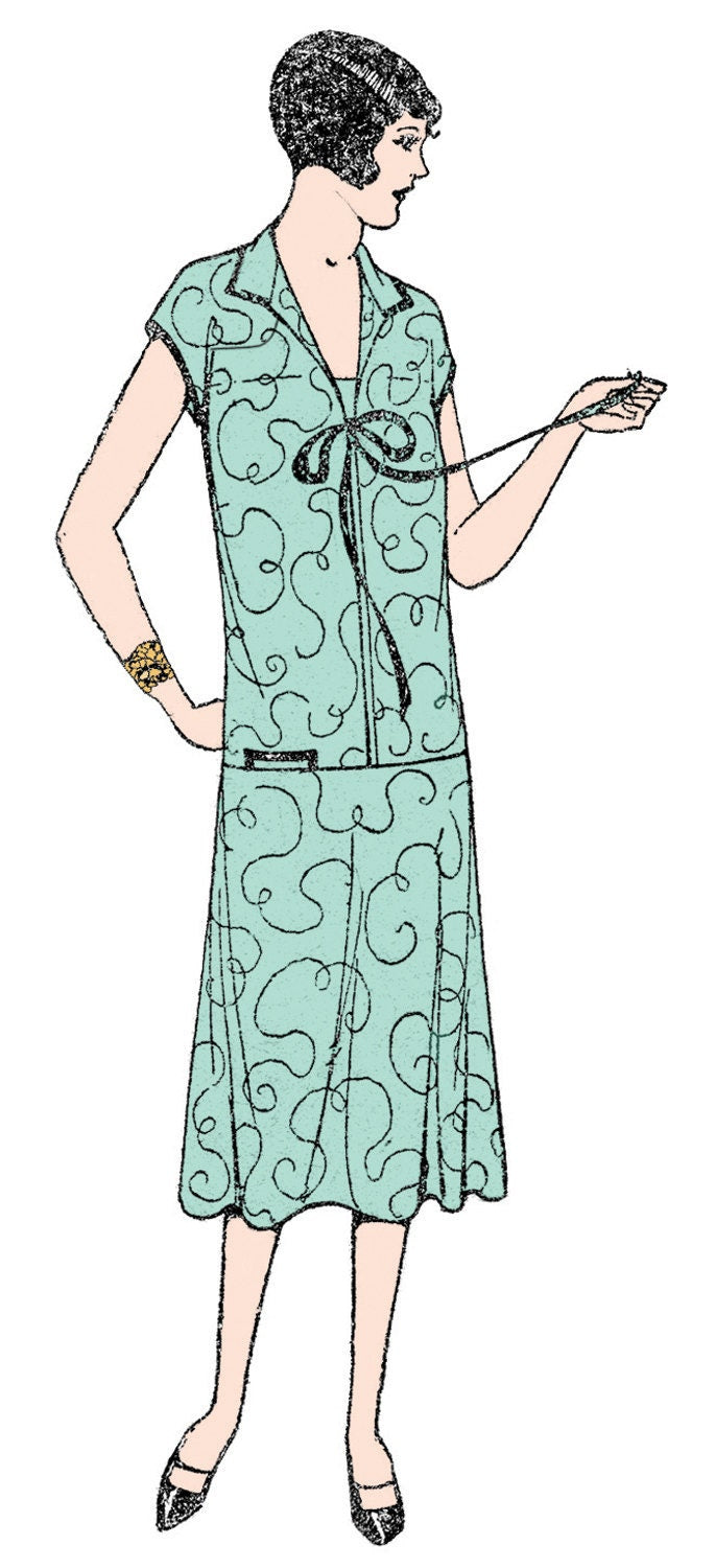 1920s Ladies Long Waisted Dress - Reproduction 1927 Sewing Pattern #Z7057 - 40 Inch Bust