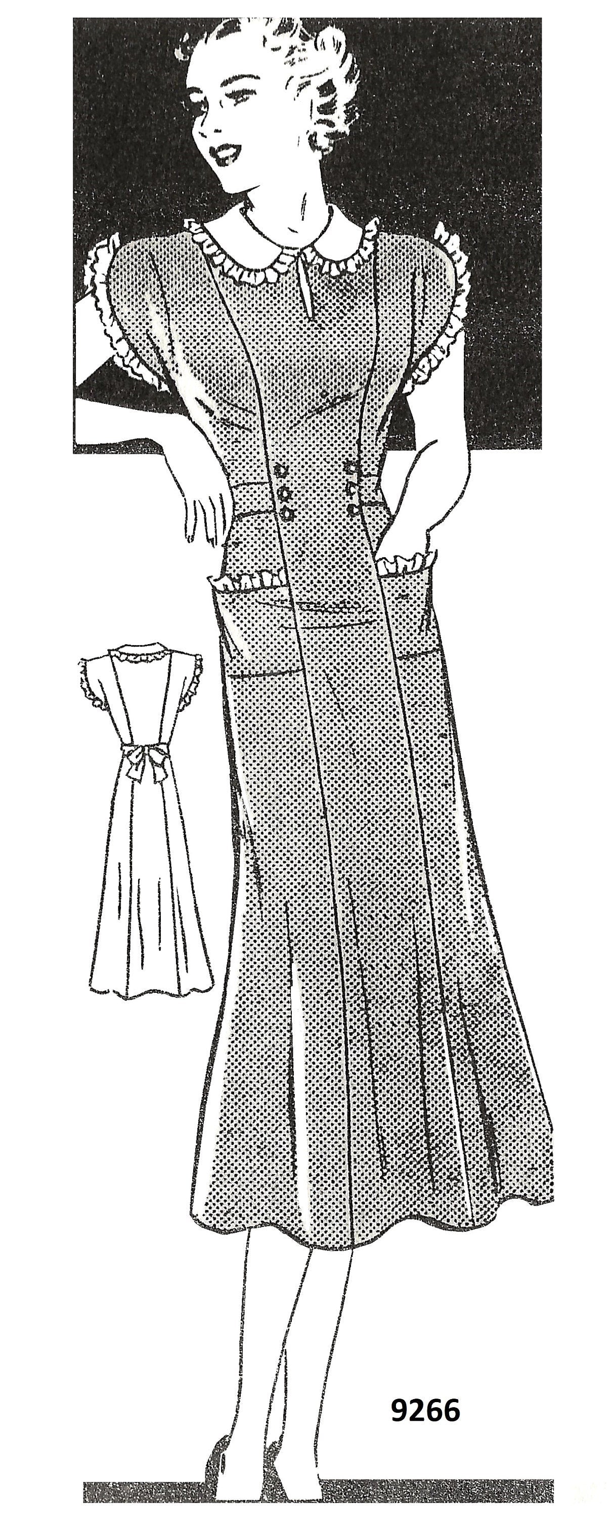 1930s Ladies Lace Trimmed Dress With Sash - INSTANT DOWNLOAD - 1938 Reproduction Sewing Pattern #T9266 - 40 Inch Bust - PDF - Print At Home