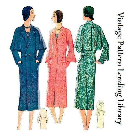1930 Ladies Coat With Optional Cape - Pattern #T6212 - 34 Inch Bust