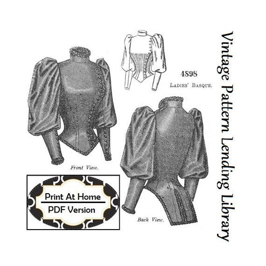 1890s Ladies Basque - INSTANT DOWNLOAD - Victorian Era - Reproduction 1892 Sewing Pattern #E4898 - 36 Inch Bust - PDF - Print At Home