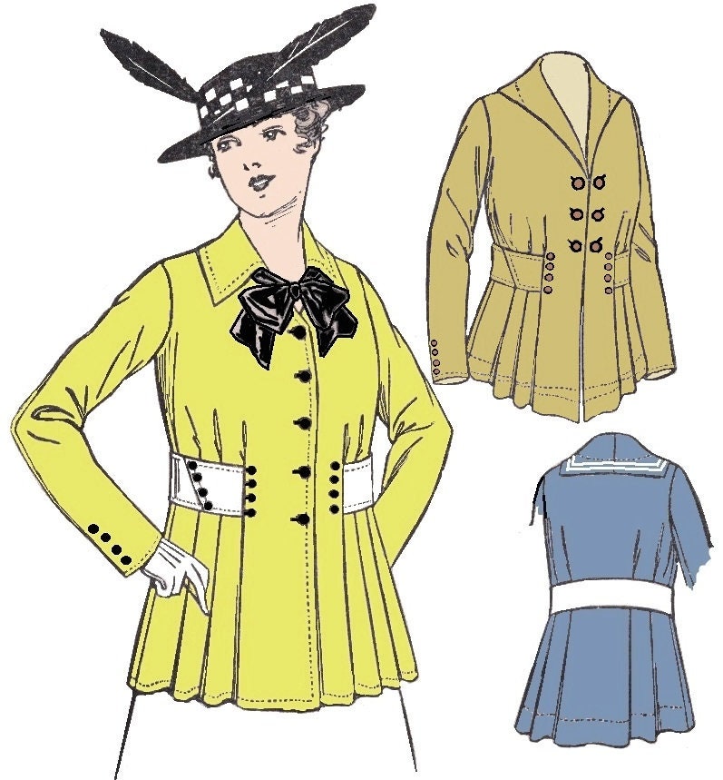 1915 Ladies Belted Jacket In Two Lengths - INSTANT DOWNLOAD - Reproduction Sewing Pattern #E6289 - 40 Inch Bust - PDF - Print At Home